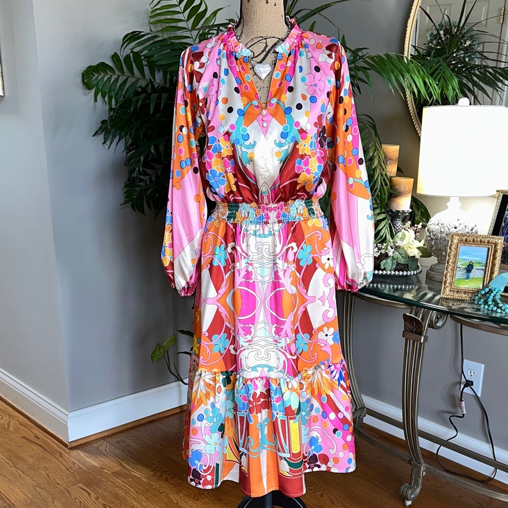 Ciebon Vibrant Multicolor Long Sleeve Dress